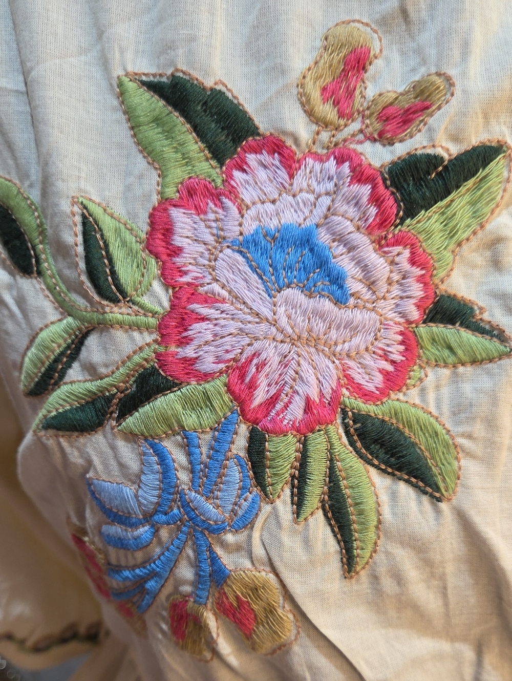 Nwt XL,L,M Jennifer&Grace Embroidered Cream/yellow  Peplum Tie-Waist Blouse - Picture 6 of 17